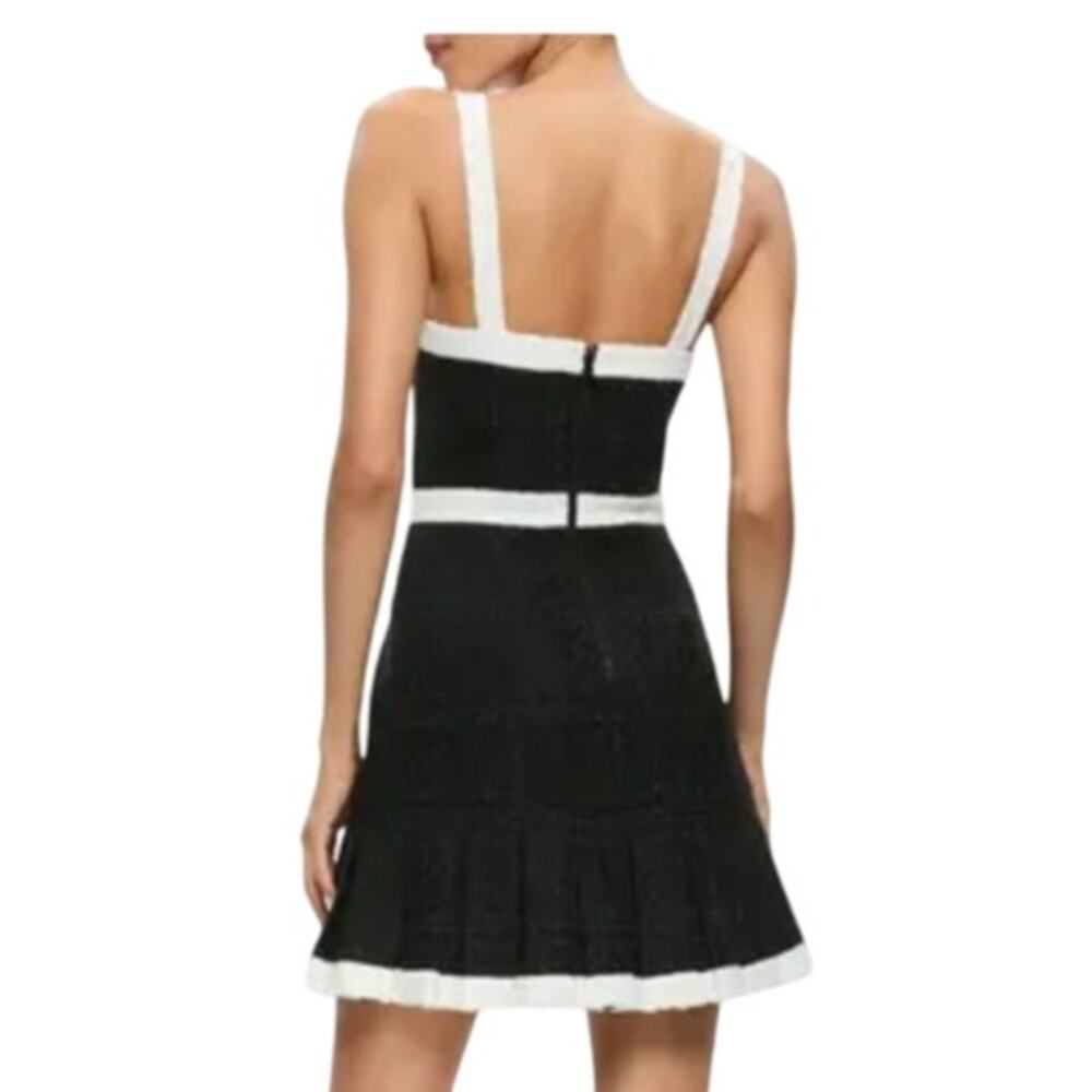 Alice + Olivia Tweed Mini Dress Black Ivory Strappy Sleeveless Designer 12 NWT - Picture 2 of 13